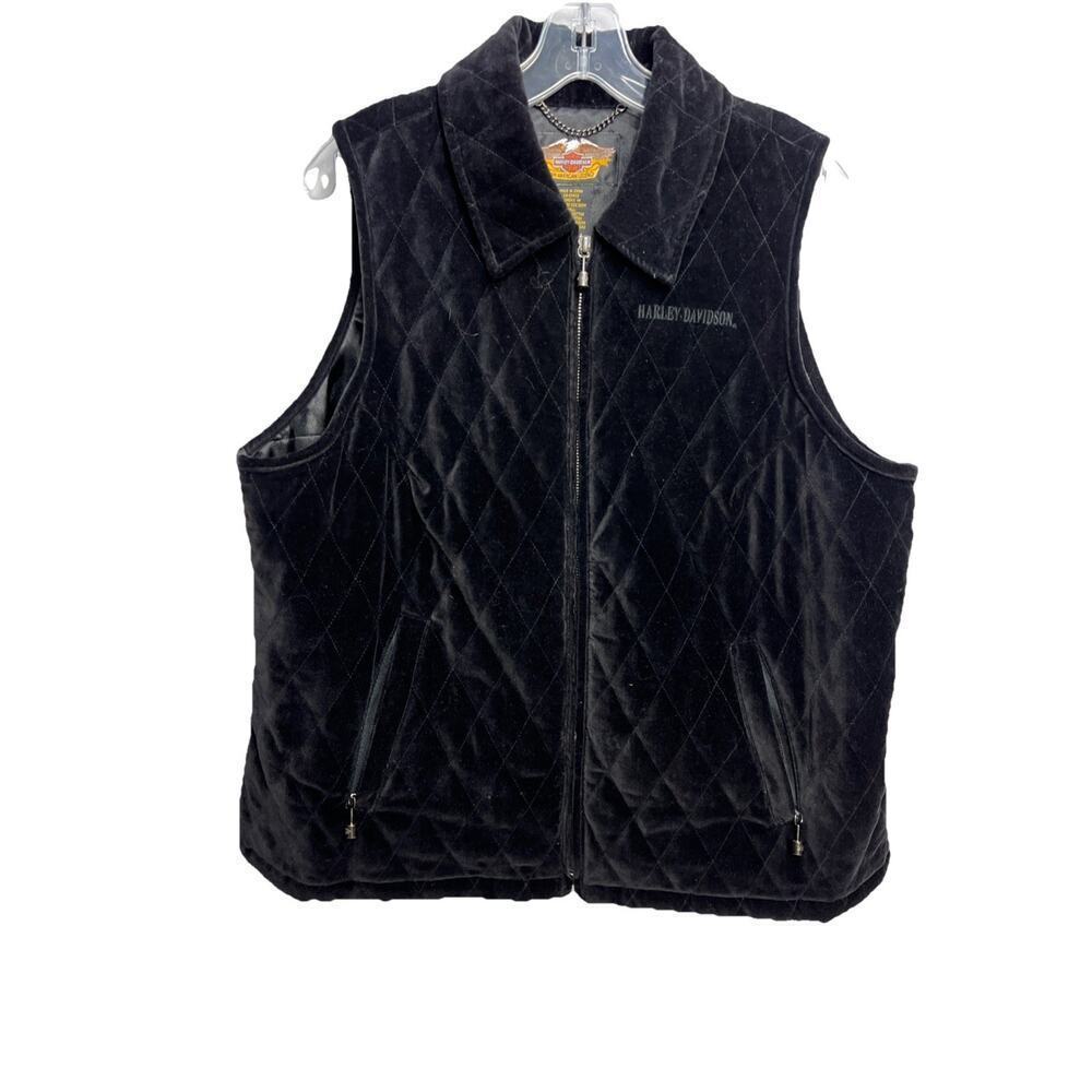 Harley Davidson Vest Womens 18-20 Black Soft Quilted Zip Up Pockets Motorcycle